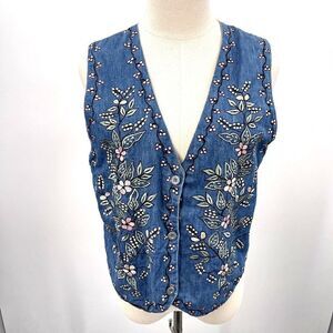 Agapo petite collection vintage womans vest PM floral embroidered on denim BoxK